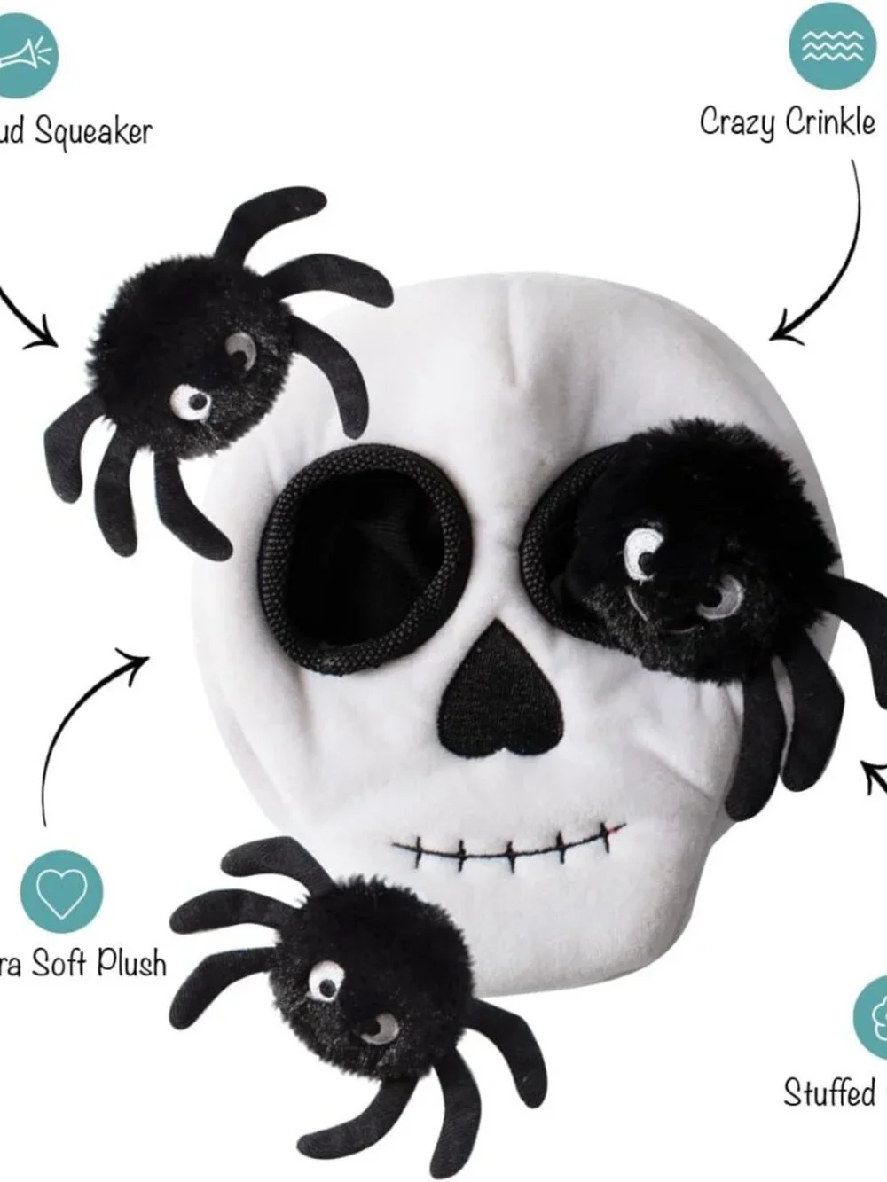 Fringe Studio Hide & Seek Dog Toy – Skull with Spiders | 4-Piece Set | NWT